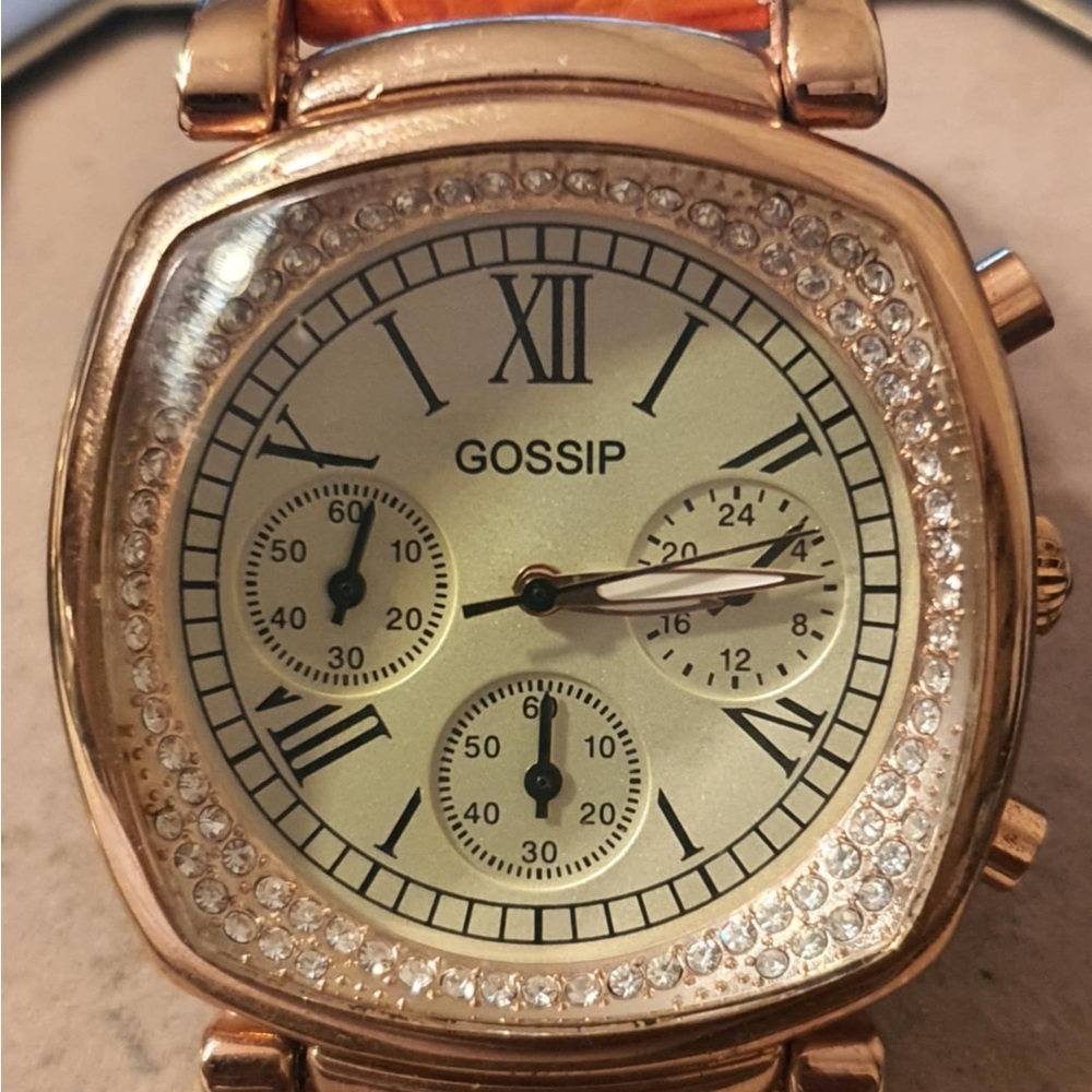 Gossip Goldtone Rhinestone Leather Chronograph Women's Watch